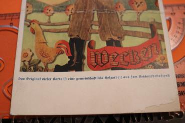 Preview: Künstler Ansichtskarte / Postkarte Uniformierter vom Reichsarbeitsdienst mit Trompete - Wecken